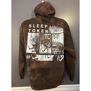 Sleep Token Hoodie Mens Large Brown Bleach Tie Dye Graphic Fleece Sweatshirt